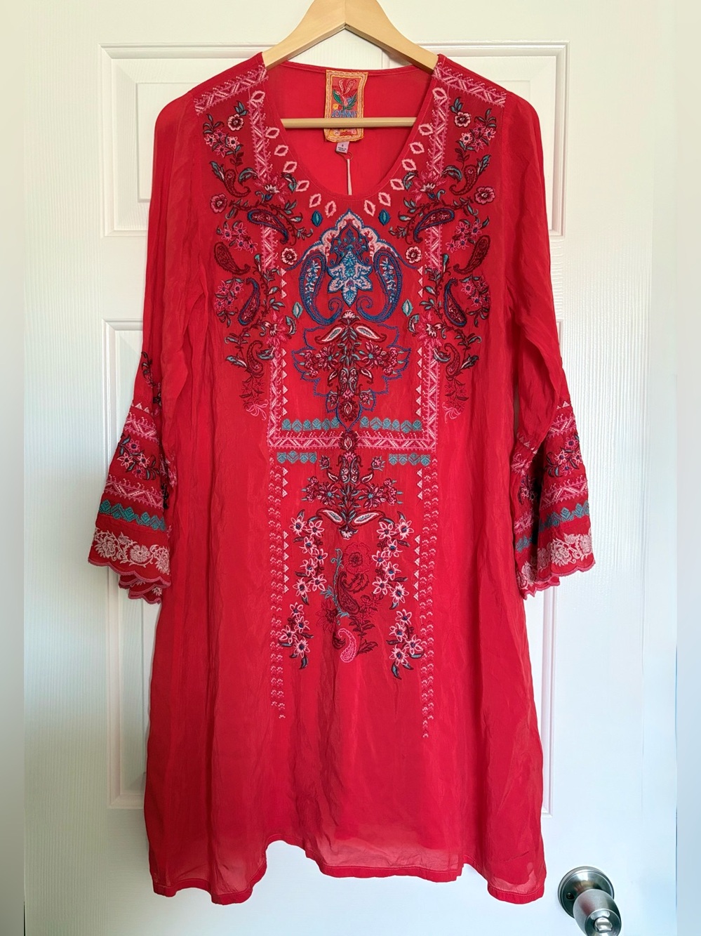 Johnny Was Lizzie Boho Embroidered Cupra Dress Red NWT✨ Size S - Picture 2 of 11